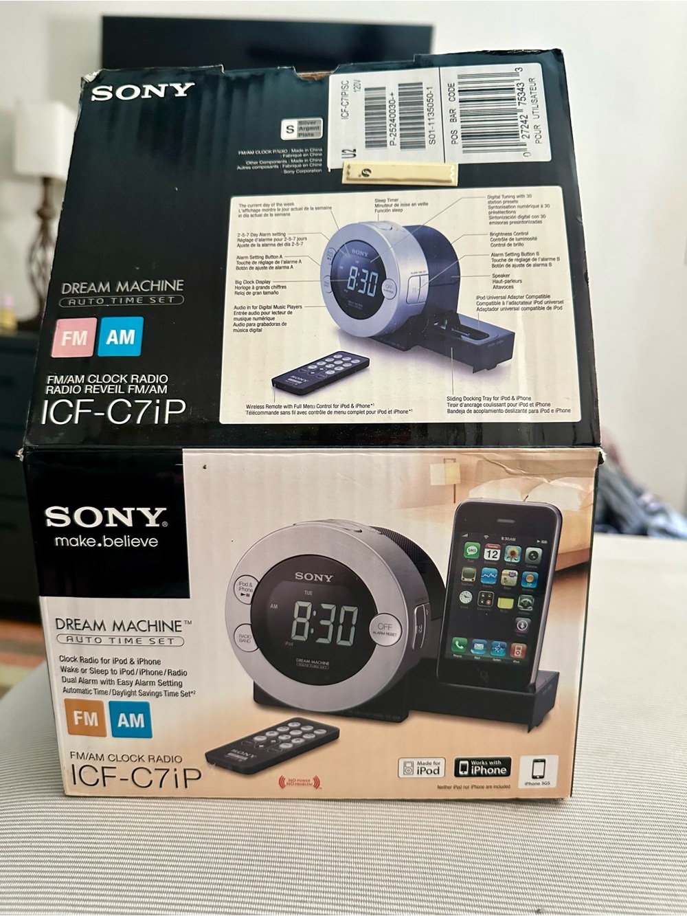 Sony Silver and Black Alarm Clock Radio with Dock for iPhone/iPod